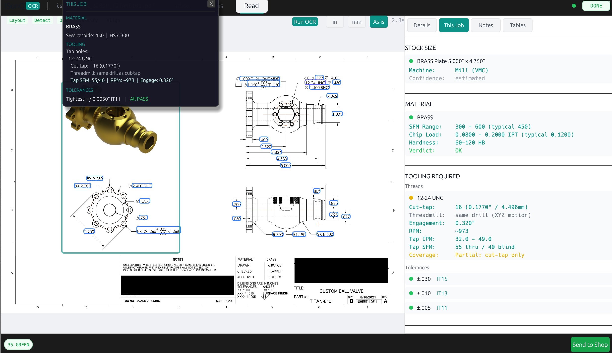 2D Workspace — This Job modal with tooling required