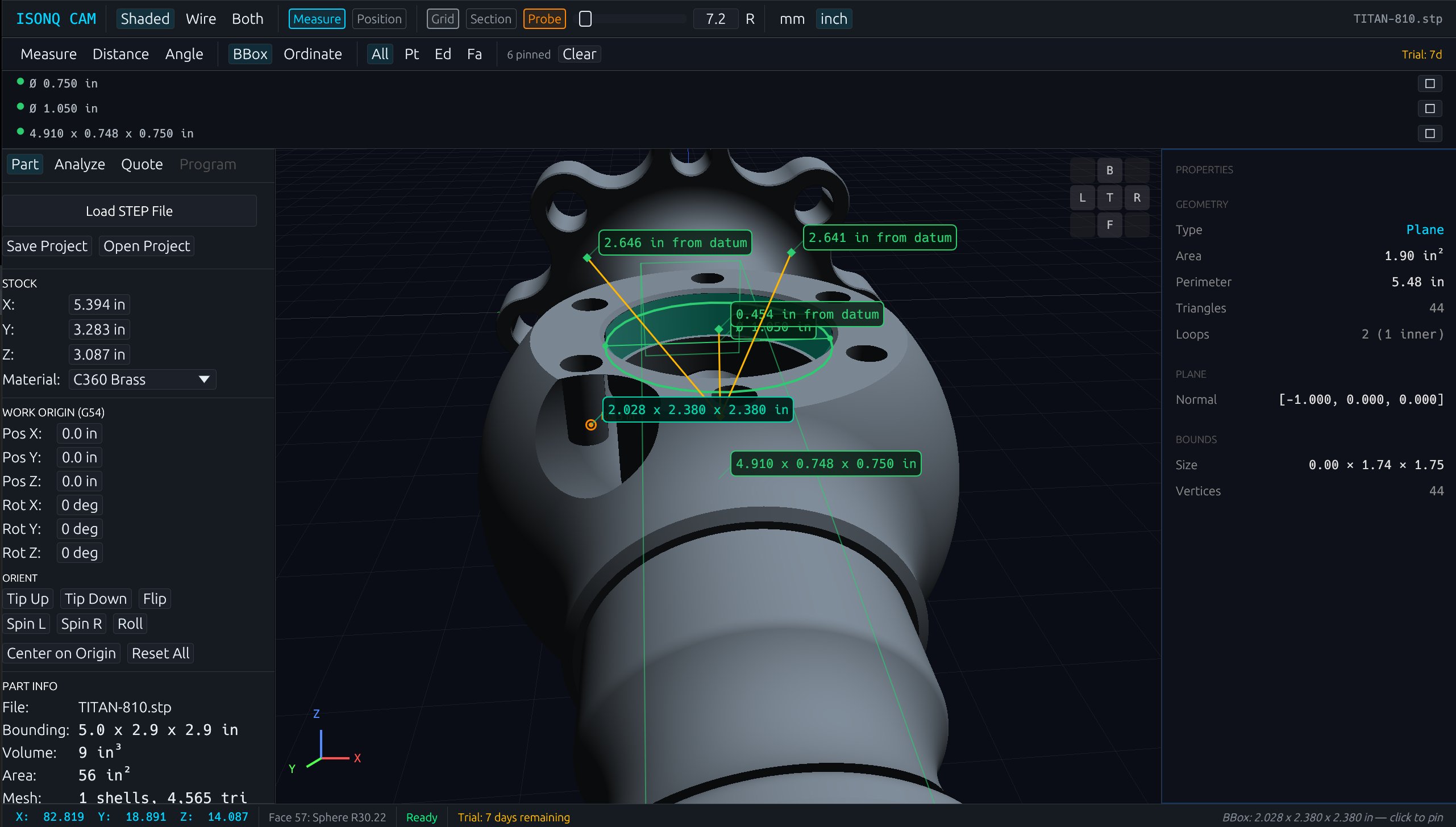 3D Workspace — BBox measurement with properties panel