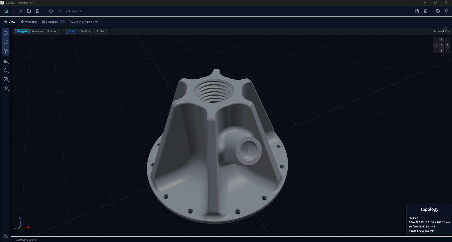 STEP model loaded in the 3D viewport, shaded, with topology read from the solid