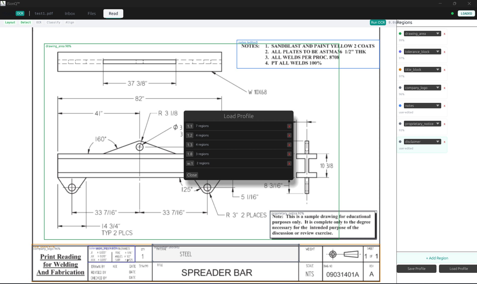 Saved region profiles for recurring print structures